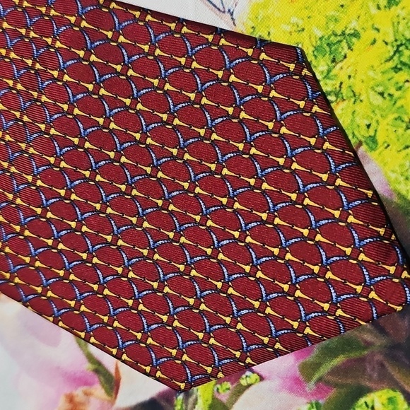 Teo Grimaldi Silk‎ Elegant Red Patterned Men's Tie Made in Italy - Picture 1 of 5